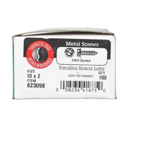Hillman Sheet Metal Screw, #10 x 2 in, Stainless Steel Flange Hex Head Hex Drive, 100 PK 76499